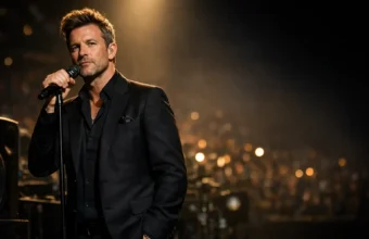 Craig David style singer performing on a lit concert stage