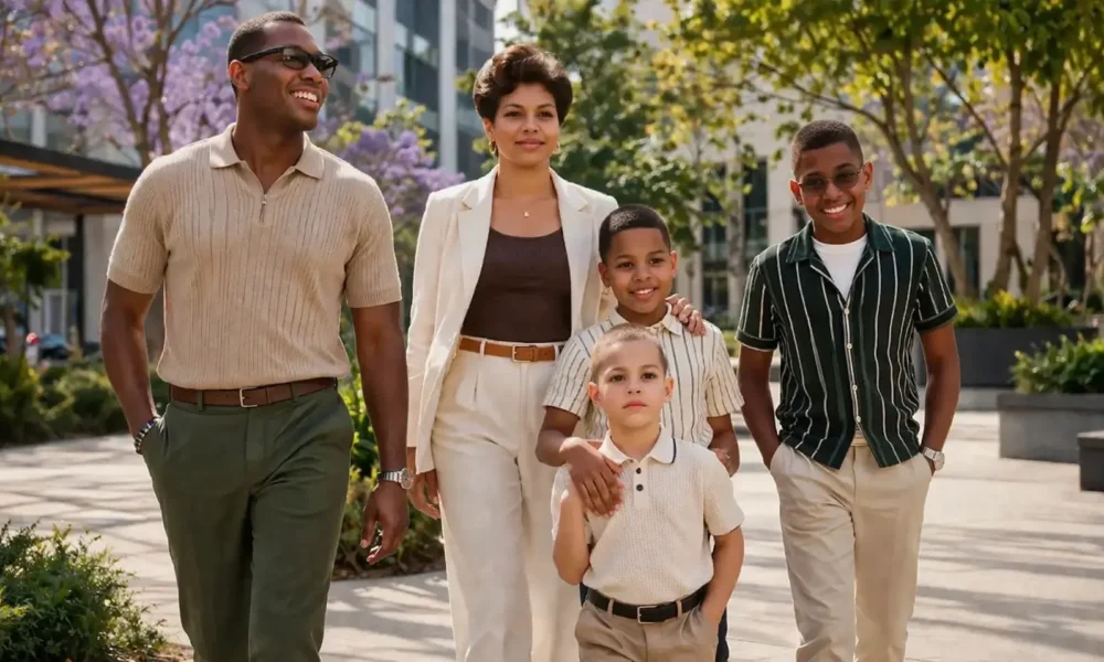 Outdoor family portrait representing Della Beatrice Howard Robinson in a classic and elegant setting