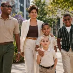 Outdoor family portrait representing Della Beatrice Howard Robinson in a classic and elegant setting