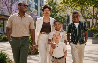 Outdoor family portrait representing Della Beatrice Howard Robinson in a classic and elegant setting