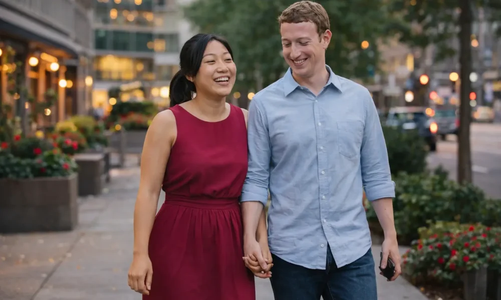 Elaine Andriejanssen walking outdoors with a man in a casual lifestyle photo