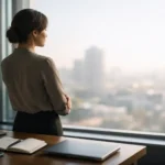 Professional woman in an office for a Maureen E. McPhilmy biography article