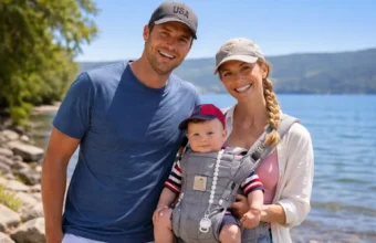 Max Dorsch standing outdoors with his family in a casual portrait by the water