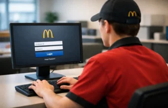 McDonald's employee logging into Mcdstuff portal on office computer