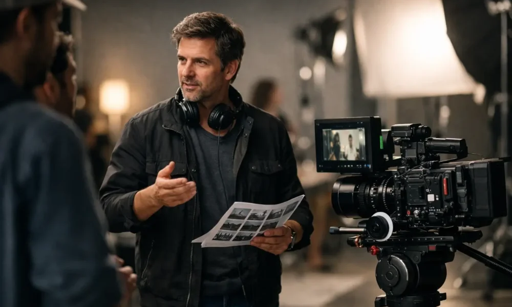 Commercial director on a professional ad set