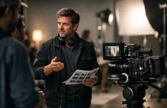 Commercial director on a professional ad set