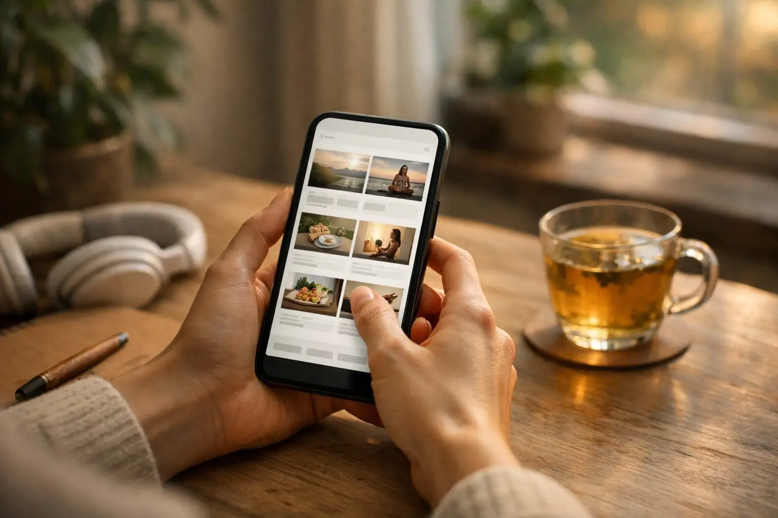 Mobile view of a vegan lifestyle platform at home